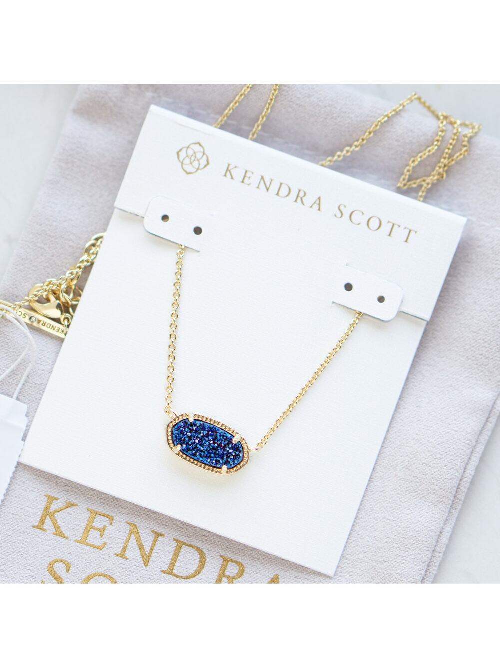 Kendra Scott Elisa Gold Pendant Necklace in Blue Drusy